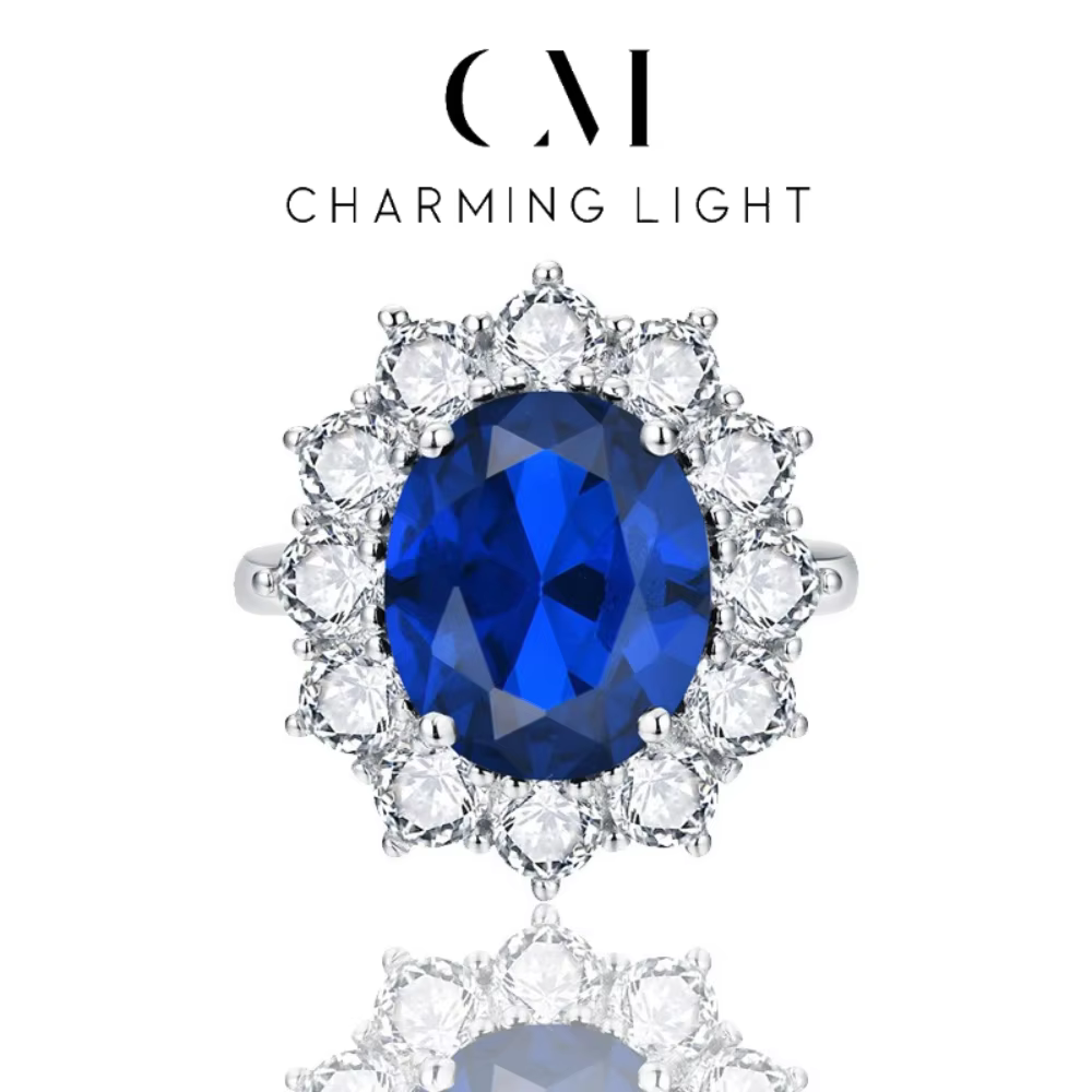 Charmant 6.0CT bague saphir bleu mer coupe ovale éternité Diana tendance populaire mariage Royal bijoux faits à la main pour les femmes offre spéciale