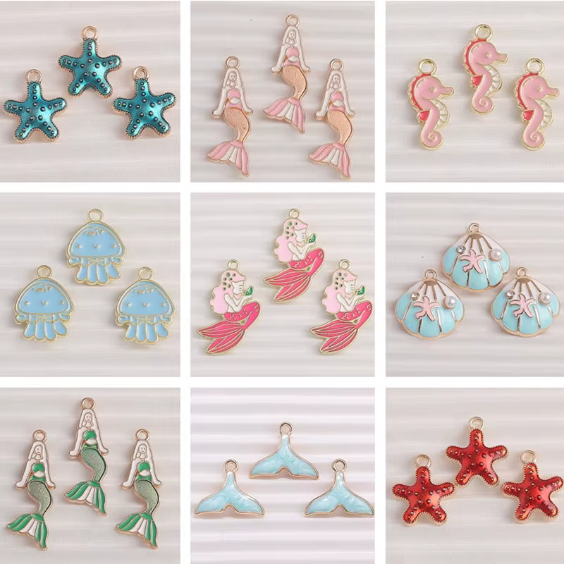 Breloques de la vie marine mignonnes, émail, étoile de mer, coquillage, sirène, bijoux Pmotfor, boucles d'oreilles bricolage, cadeaux de colliers de la présidence, 10 pièces par lot
