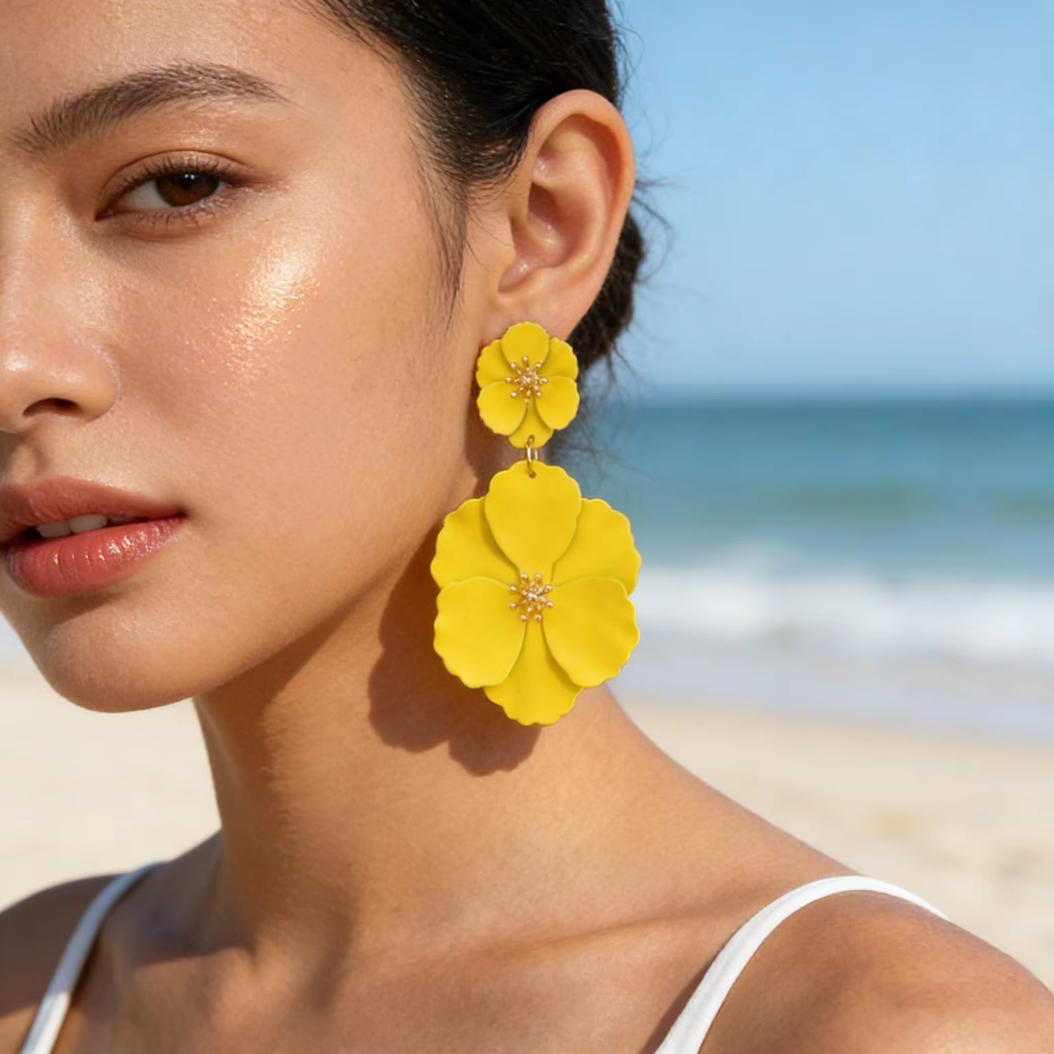 Boucles d'oreilles pendantes à fleurs multiples exagérées