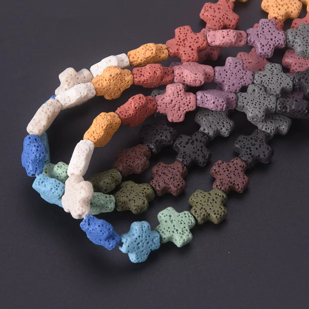 Pierre de lave 10 pièces de perles amples en forme de croix de 14mm pour la fabrication de bijoux, résultats artisanaux de bricolage