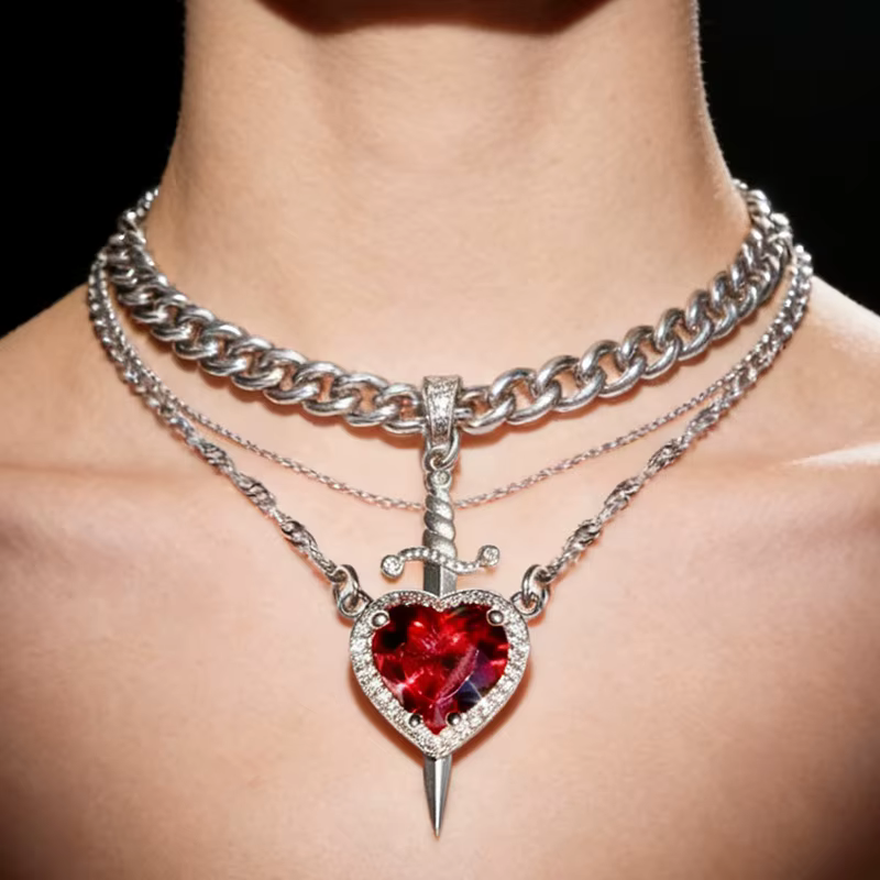 Collier coeur et épée pour Couple, collier en cristal de Zircon pour femmes, cadeau romantique de saint valentin, bijoux cadeaux, accessoires