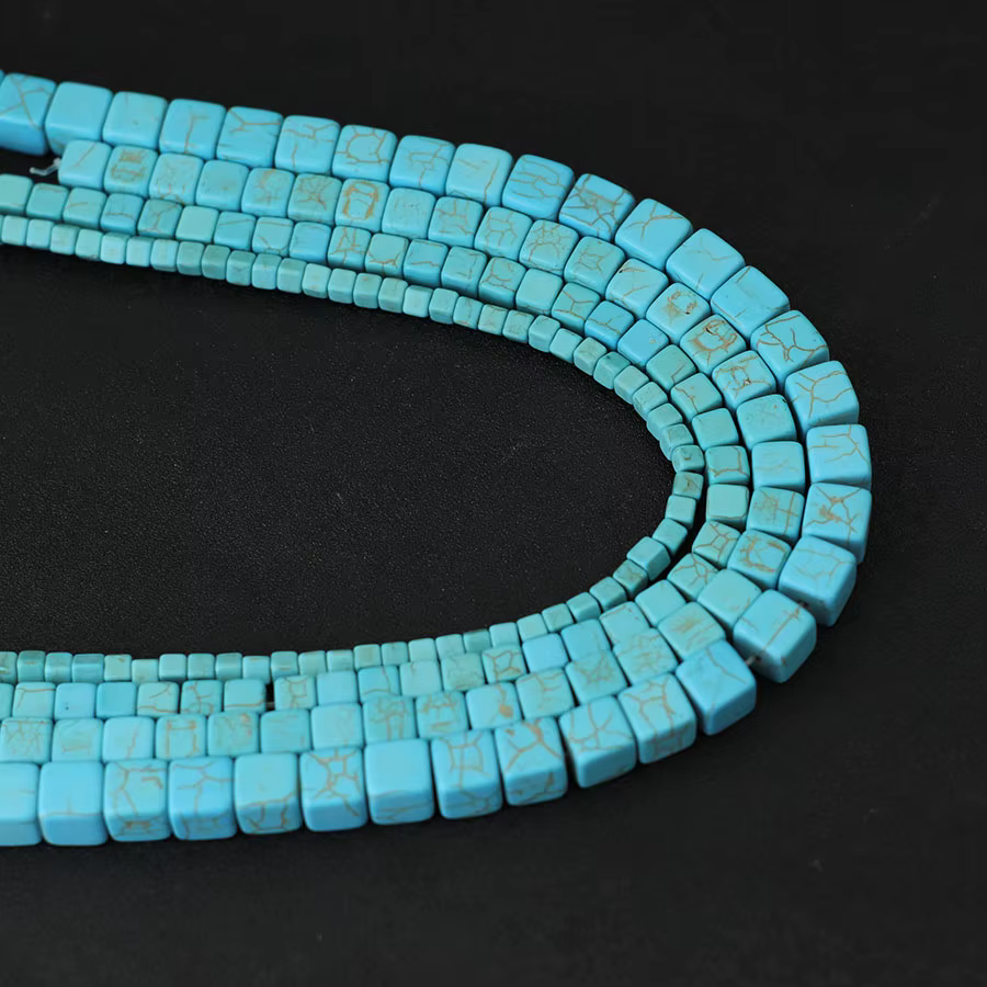 Noter 4/6/8/10mm véritable Howlite pierre perlée pour la fabrication de bijoux forme carrée couleur bleue perle en vrac bracelet à bricoler soi-même collier en gros