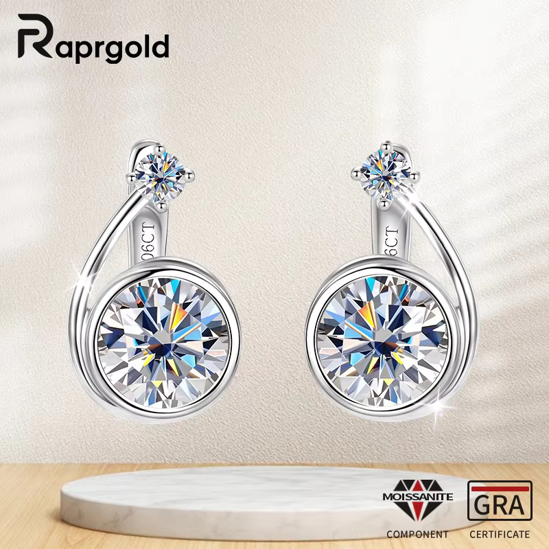 RAPRGOLD 1CT rond Moissanite personnalité boucles d'oreilles pour femmes S925 en argent Sterling bijoux cadeaux Pendientes avec certifié