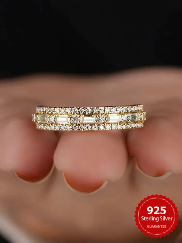 Bague rectangulaire ronde en argent Sterling 925 pour femmes