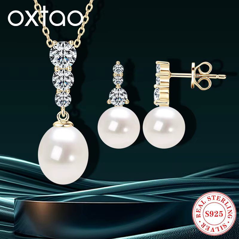 OXTAO – collier et boucles d'oreilles en perles d'eau douce naturelles pour femmes