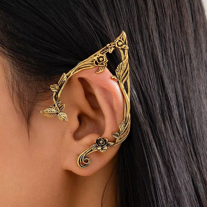 Populaire couleur or elfe fleur feuille oreille pince femmes mignon bijoux accessoires fée
