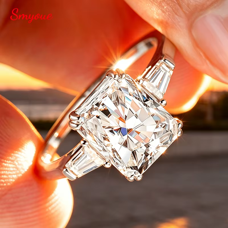 Smyoue Bagues de Mariage en Moissanite Pleine Taille Radiant