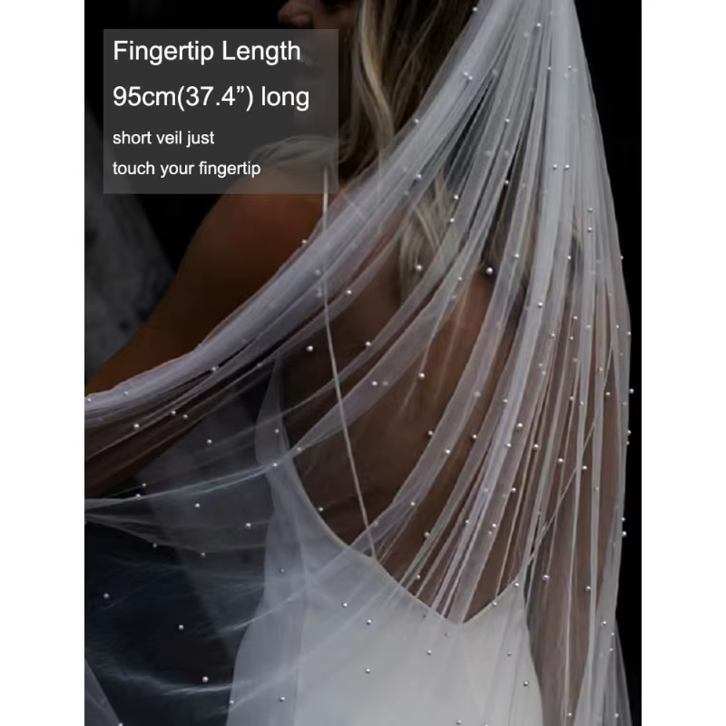 Voile de mariée élégant de 150 cm de longueur avec perles et peigne