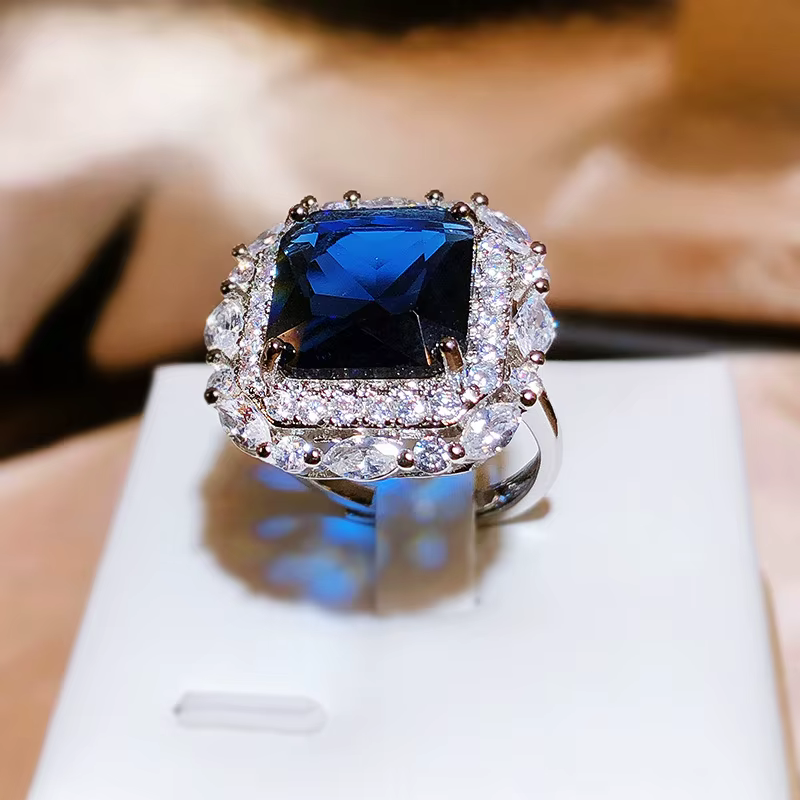 Bague d'ouverture en diamant carré princesse pour femme