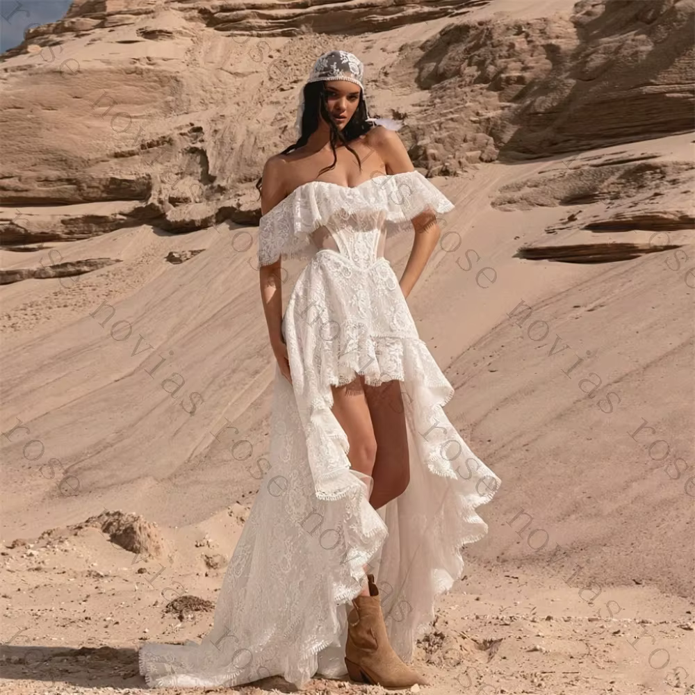 Robes de mariée de plage bohèmes simples personnalisées en dentelle 2026