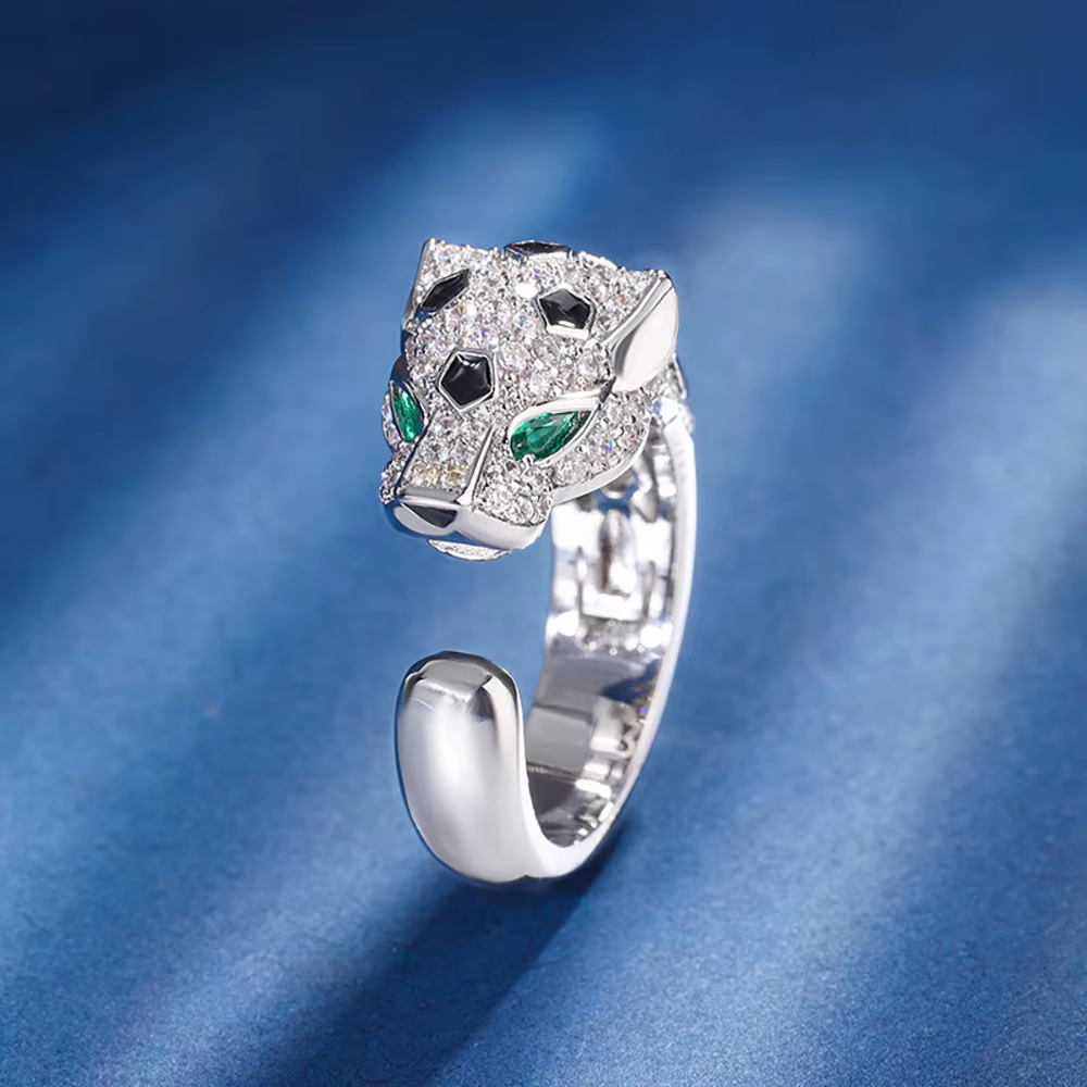 Bague réglable léopard émeraude rétro