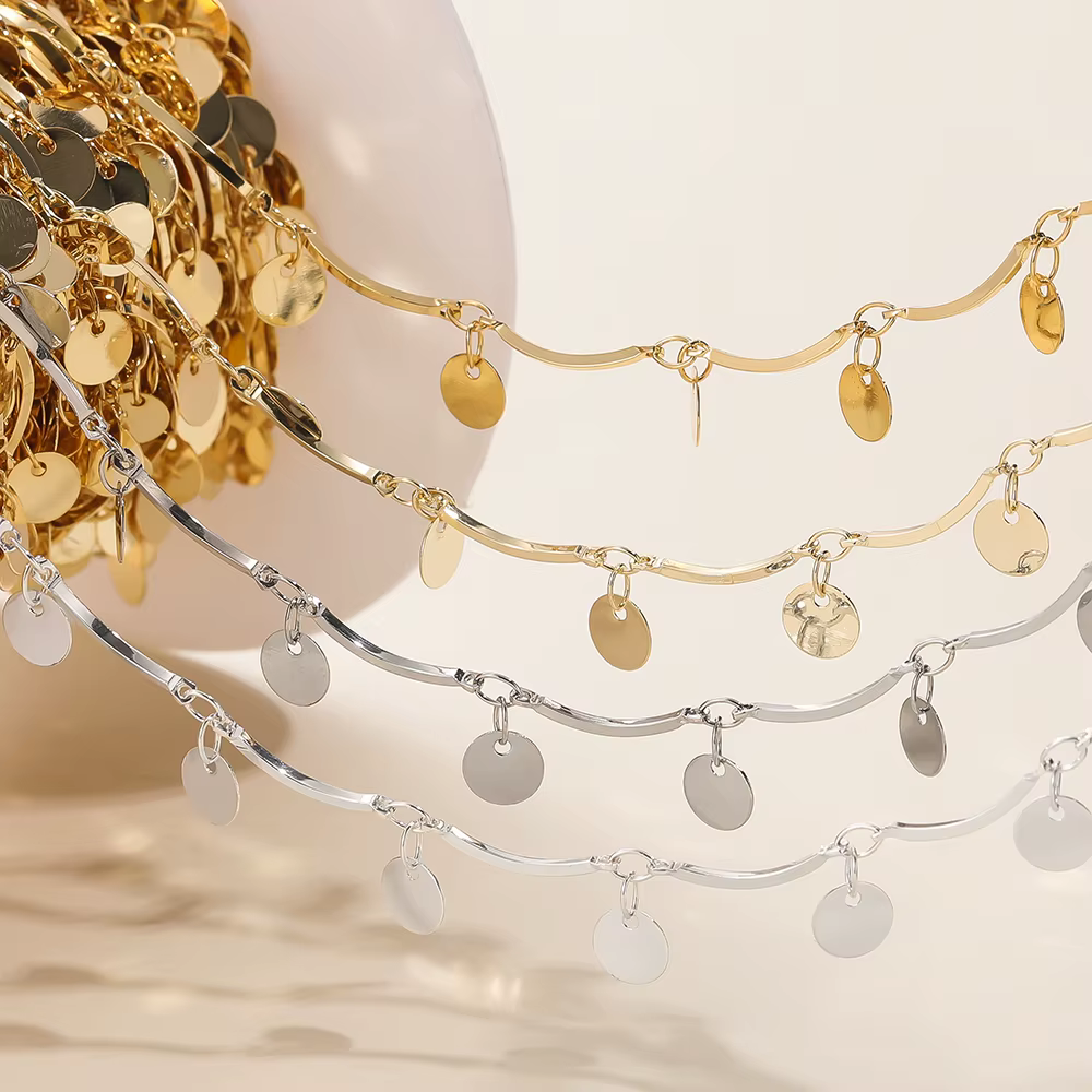Chaînes plaquées couleur or 14/18K, 1 mètre/lot, 15mm, avec pendentifs ronds, pour bracelet et collier faits à la main, fournitures de fabrication de bijoux