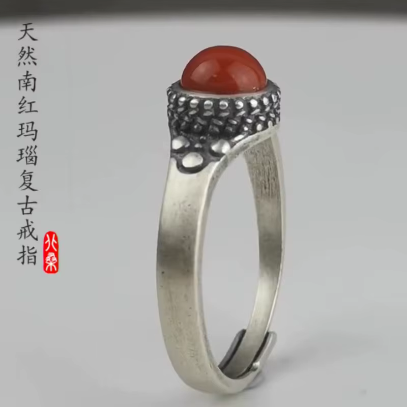 Buyee 925 bague ethnique en argent Sterling doigt rond Agate doux anneau ouvert pour femme excellente mode gris bijoux fins cercle