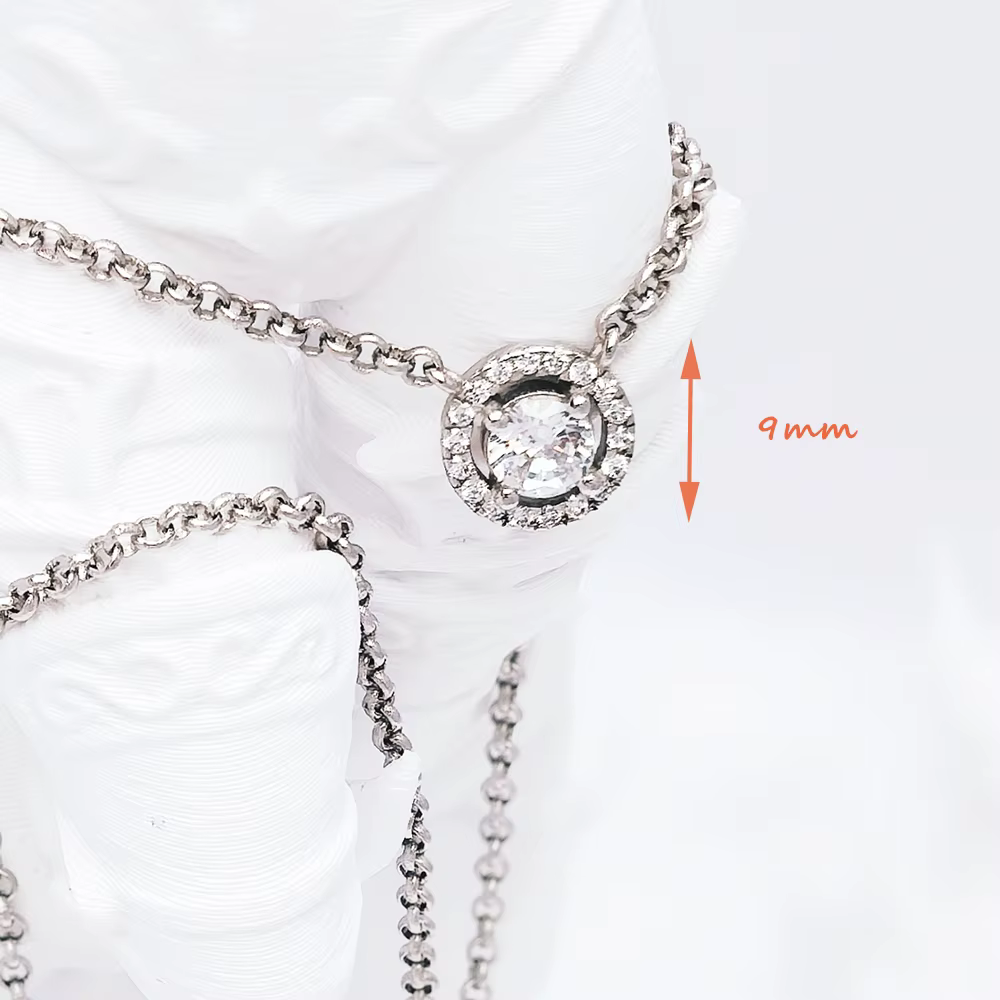 Halo pendentif rond Zircon collier printemps nouvelle chaîne à maillons Bijoux fins Europe 925 Stering argent