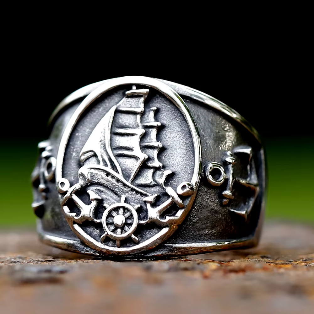 Bague d'ancrage de bateau de motard Viking en acier inoxydable 316L pour hommes