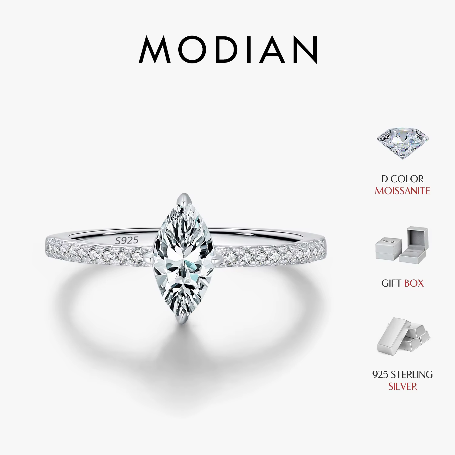 MODIAN 0.5Ct losange Moissanite bague 925 en argent Sterling scintillant laboratoire créé diamant anneaux de mariage pour les femmes bijoux de mariée