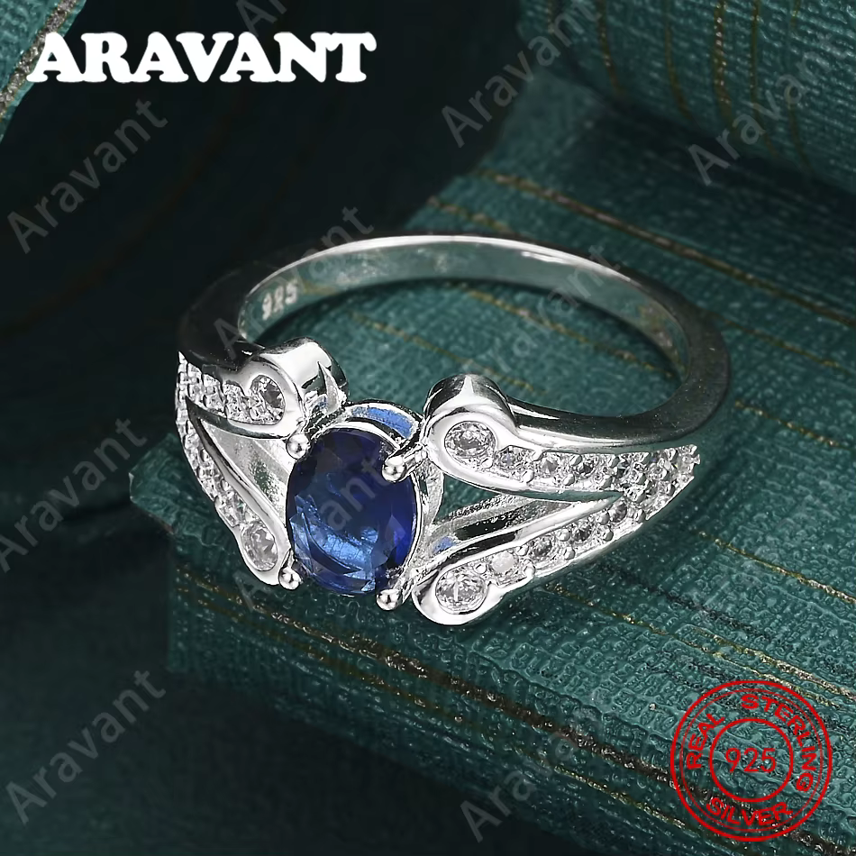 Bague ovale en argent sterling 925 avec zircon bleu - Un design de bijou de fiançailles frais et élégant pour femmes.