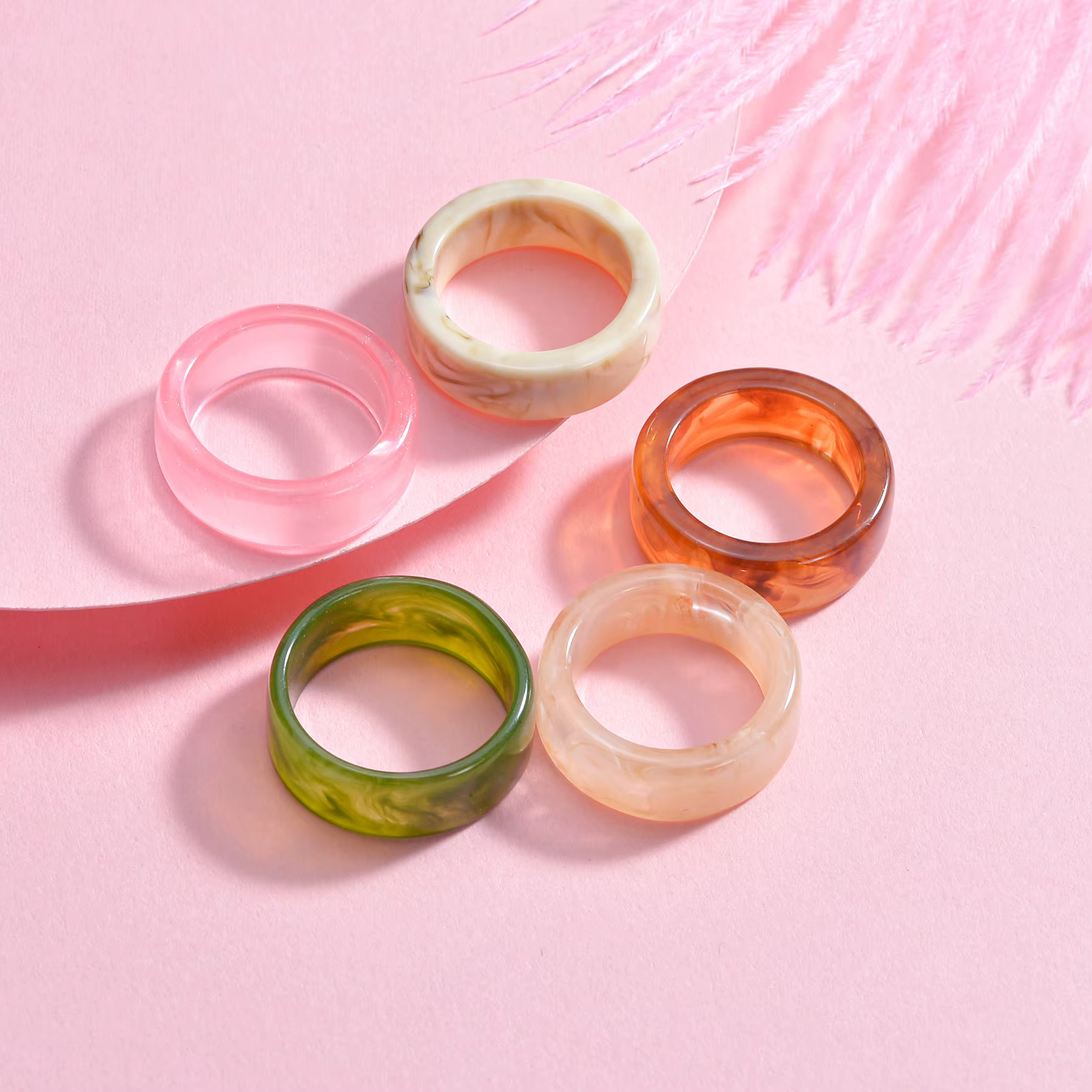 Bagues transparentes colorées à motif de marbre, bagues géométriques en résine acrylique pour femmes, bijoux cadeaux de voyage