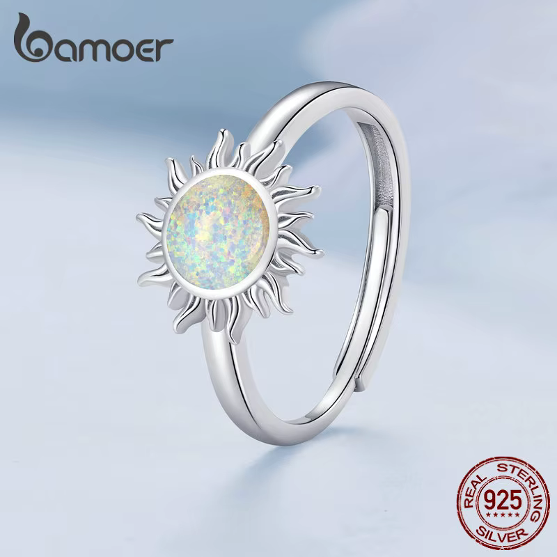 Bamoer 925 bague en argent Sterling opale soleil ouverture Apollo