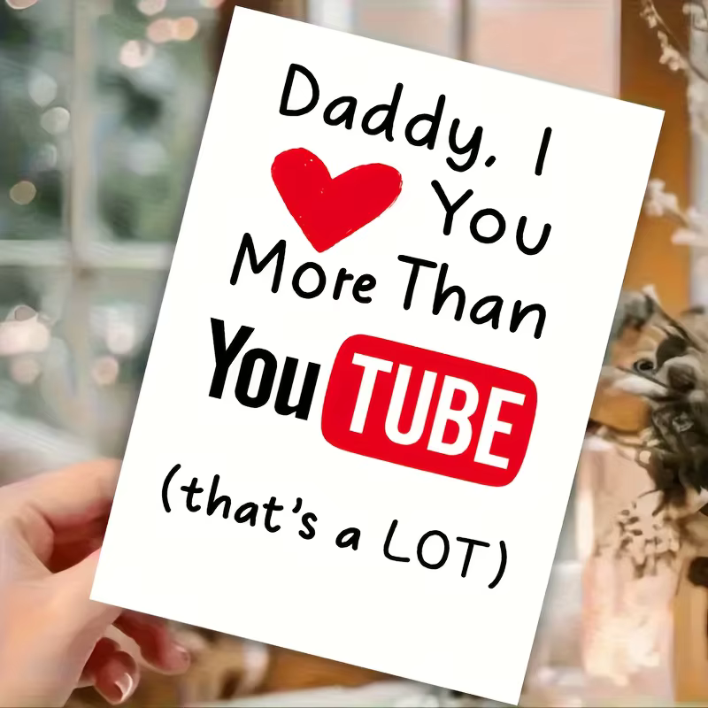 Carte amusante « Je t'aime plus que YouTube » adaptée pour papa - Design amusant avec bouton vidéo et cœur