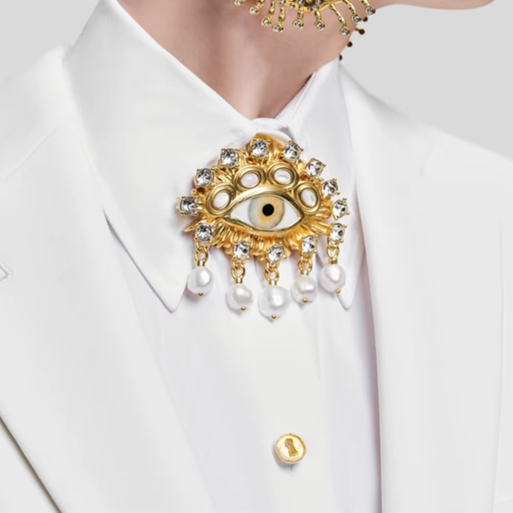 Broche Vintage en strass avec yeux en résine Orange pour femmes