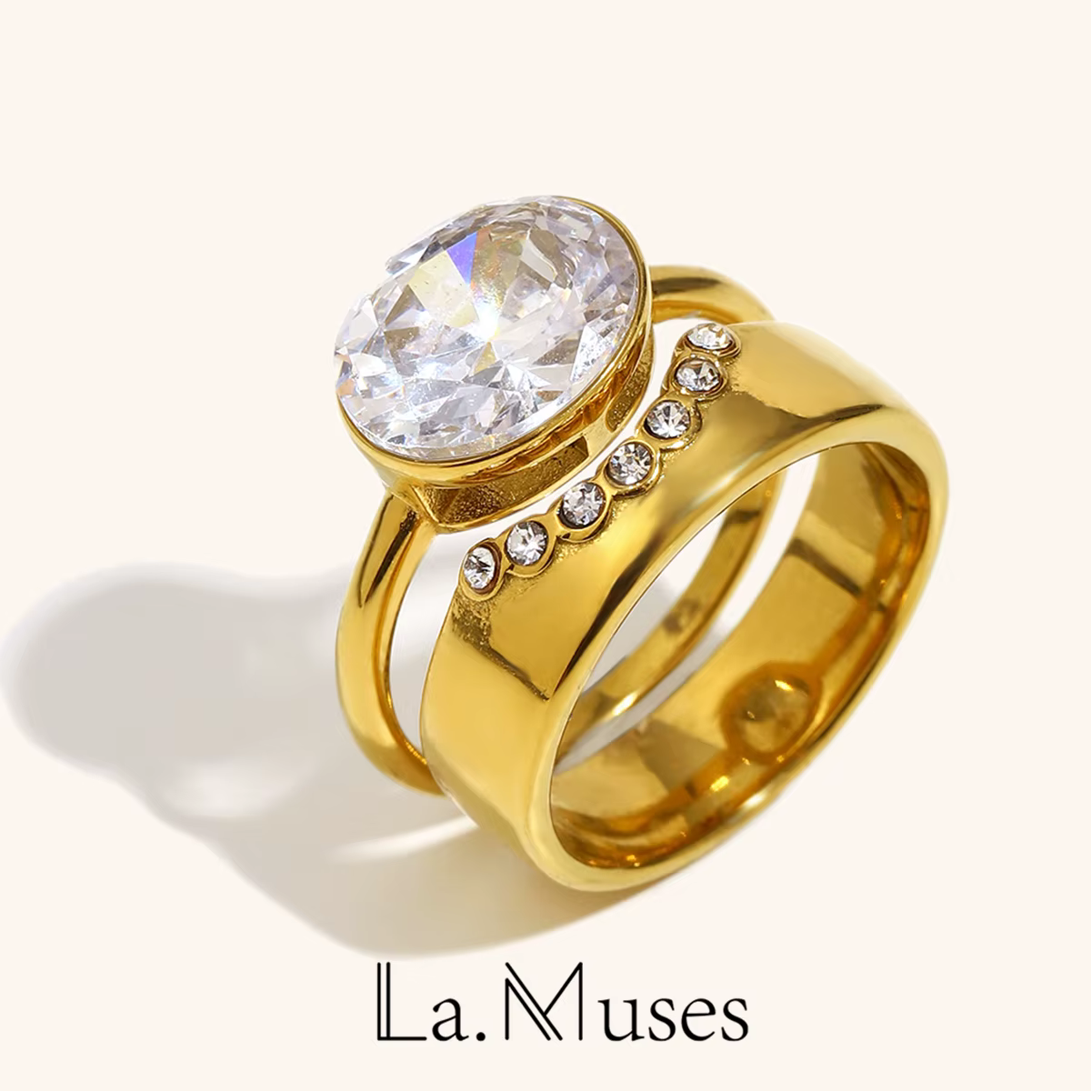 La. Muses – Double anneau ovale en Zircon pour femmes