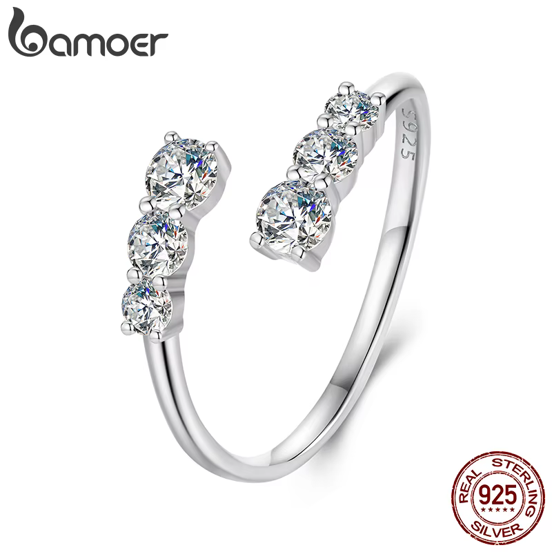Bague Ajustable Plaqué Or Blanc Moissanite pour Femme