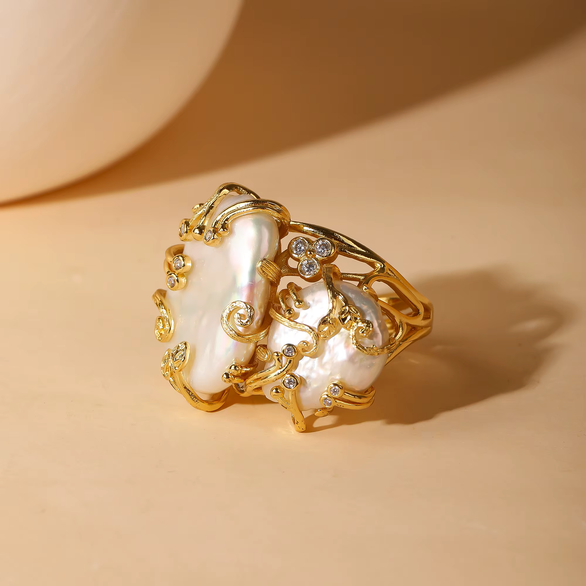 Bague en perles d'eau douce naturelles plaquées or 18 carats pour femmes