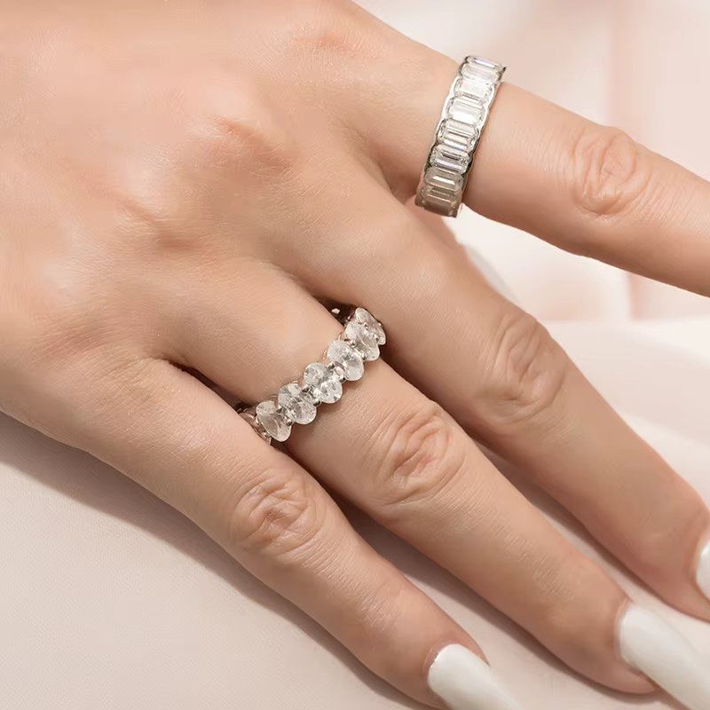 OXTAO 6x4mm coupe rayonnante terne éternité bague de fiançailles Zircon 925 en argent Sterling bande de mariage fête romantique bijoux cadeau