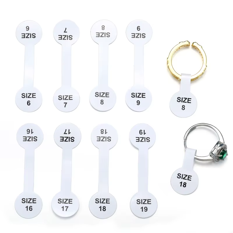 100 pièces taille de bague étiquettes imprimées auto-adhésives, extrémités de colle adhésif tige libre bijoux collier étiquette gommée anneaux étiquette autocollant X18