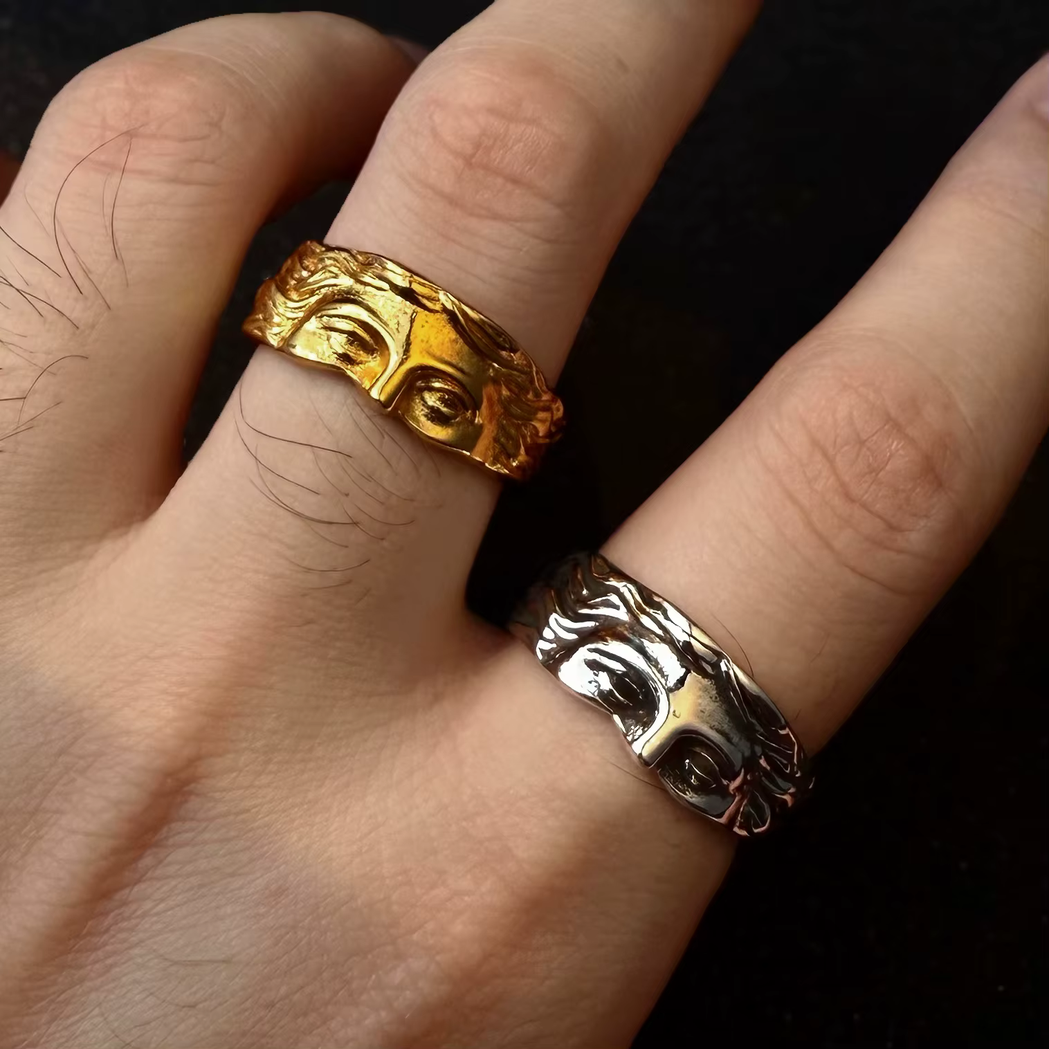 Bague ouverte réglable rétro demi-visage Venus pour hommes et femmes