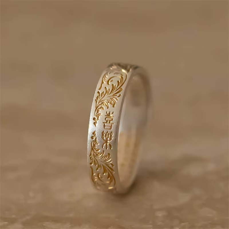 ChimGolden-Bague Fleur Lignes pour Femme