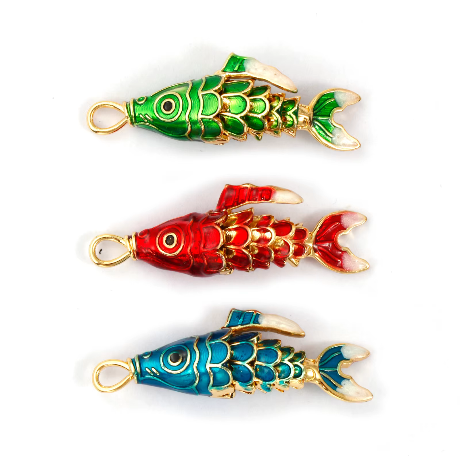 1 pièce mobile en laiton océan bijoux poisson pendentifs 18K plaqué or émail rouge vert bleu