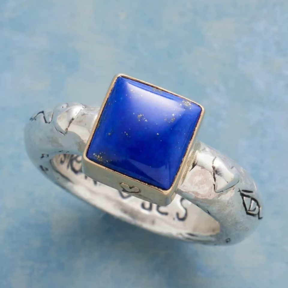 Bague vintage pour femme en imitation lapis-lazuli incrusté