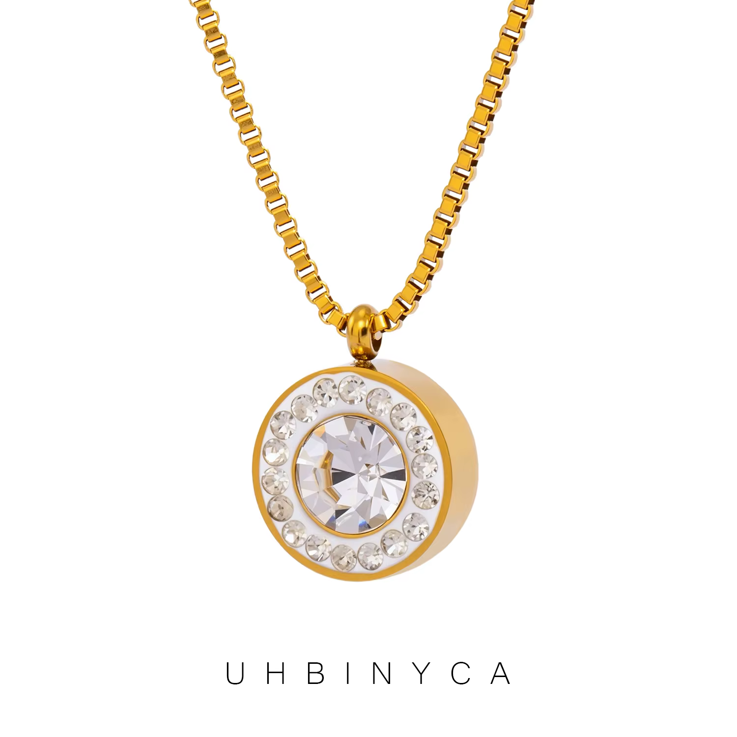 Collier pendentif étincelant CZ – Acier inoxydable plaqué or 18 carats poli miroir