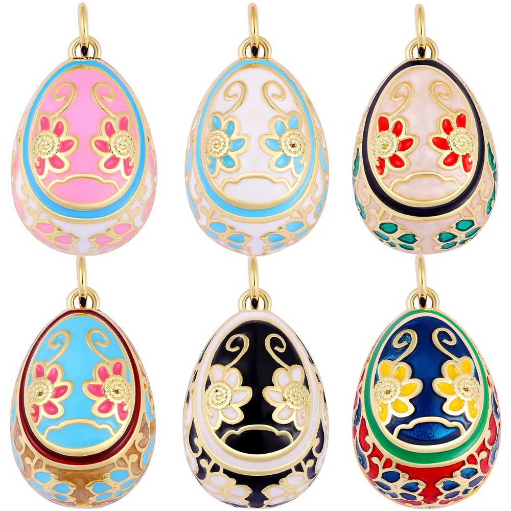 Juya 18K véritable plaqué or artisanat émail décorations fournitures creux ovale fleur royale breloques pour bricolage fabrication de bijoux de luxe