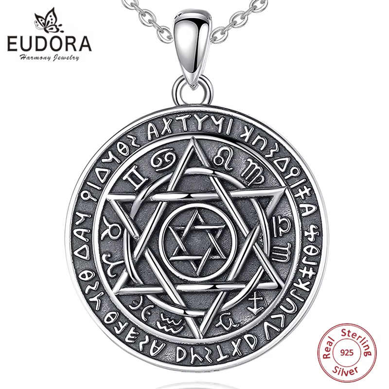 Eudora-Collier en argent regardé 925 avec pendentif kabbale pour homme et femme