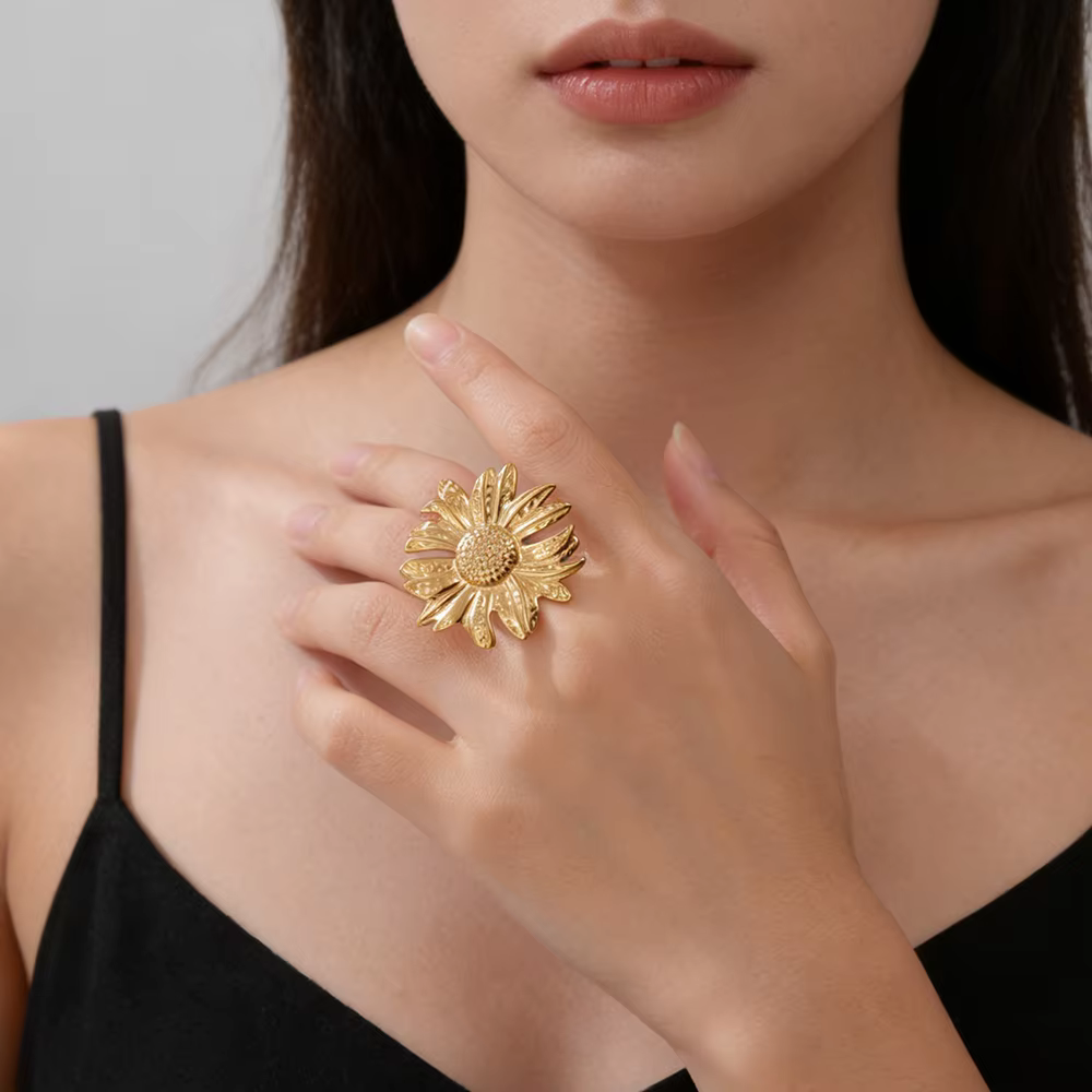 Bague ouverte en forme de marguerite pour femmes