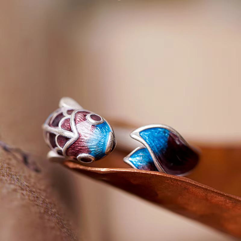 Lucky Koi Fish Annie Flower Ring for Women and Men
