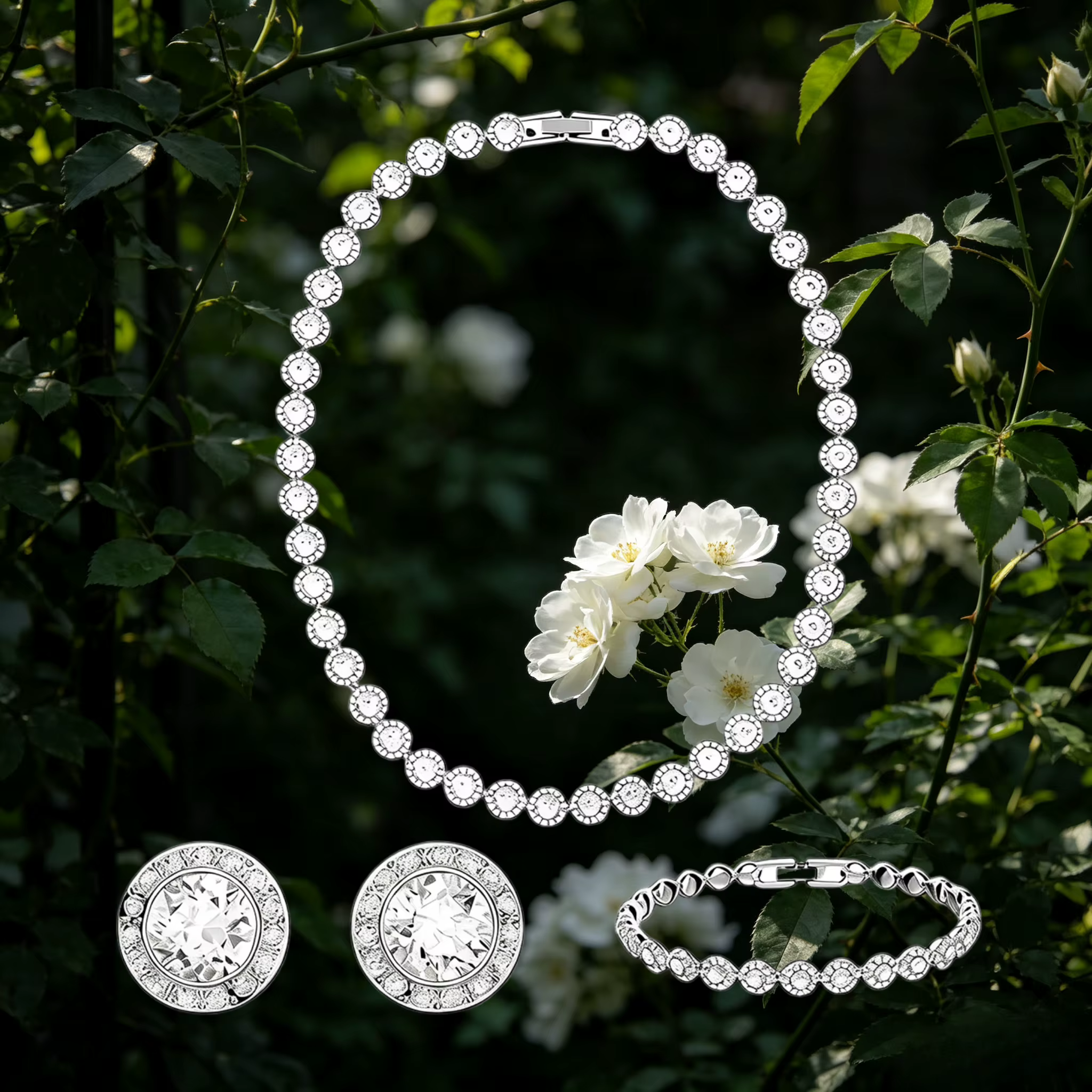 Ensemble de bijoux élégant 2026, nouveauté très demandée - Collier, bracelet et boucles d'oreilles, idéal pour les mariages et les soirées