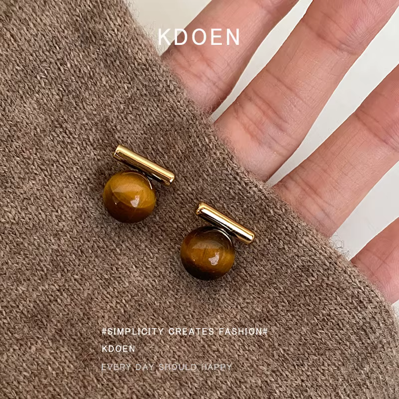 Maillard Design-Boucles d'oreilles rondes en pierre d'oeil de tigre pour filles gothiques
