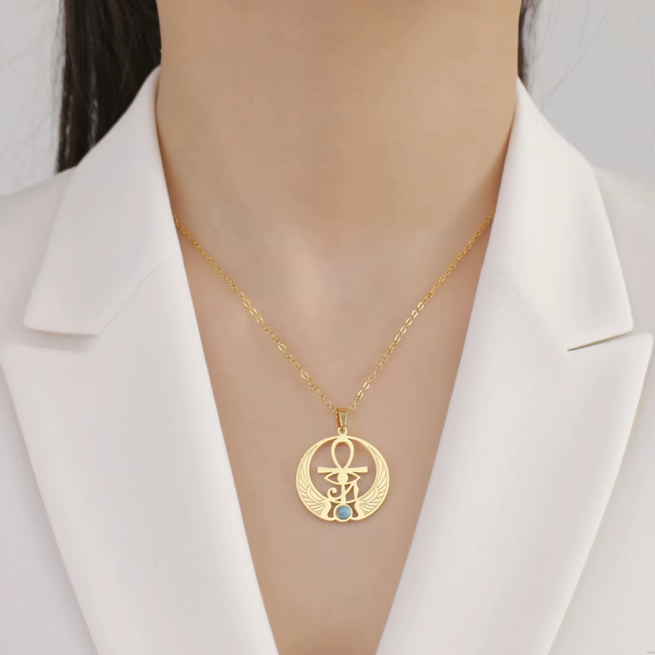 Skyrim – colliers avec pendentif croix œil de Ra Horus Ankh pour femmes
