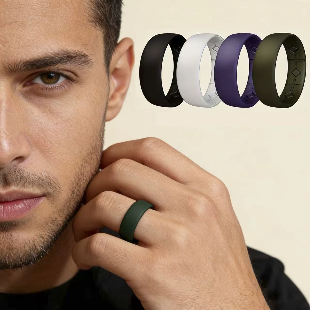 Anneau minimaliste en Silicone noir pour hommes