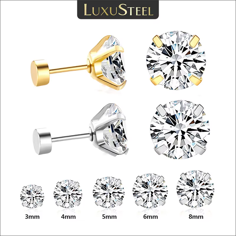 Boucles d'oreilles de luxe en acier inoxydable et cristal