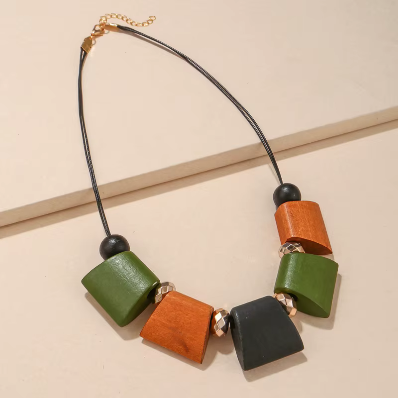 Femmes Vintage ethnique déclaration bavoir collier géométrique échelle bois perles colliers pendentifs nouvelle mode collier cou bijoux