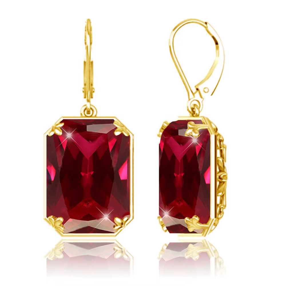 Boucles d'oreilles Vintage en forme de rubis plaqué or 18 carats pour femmes