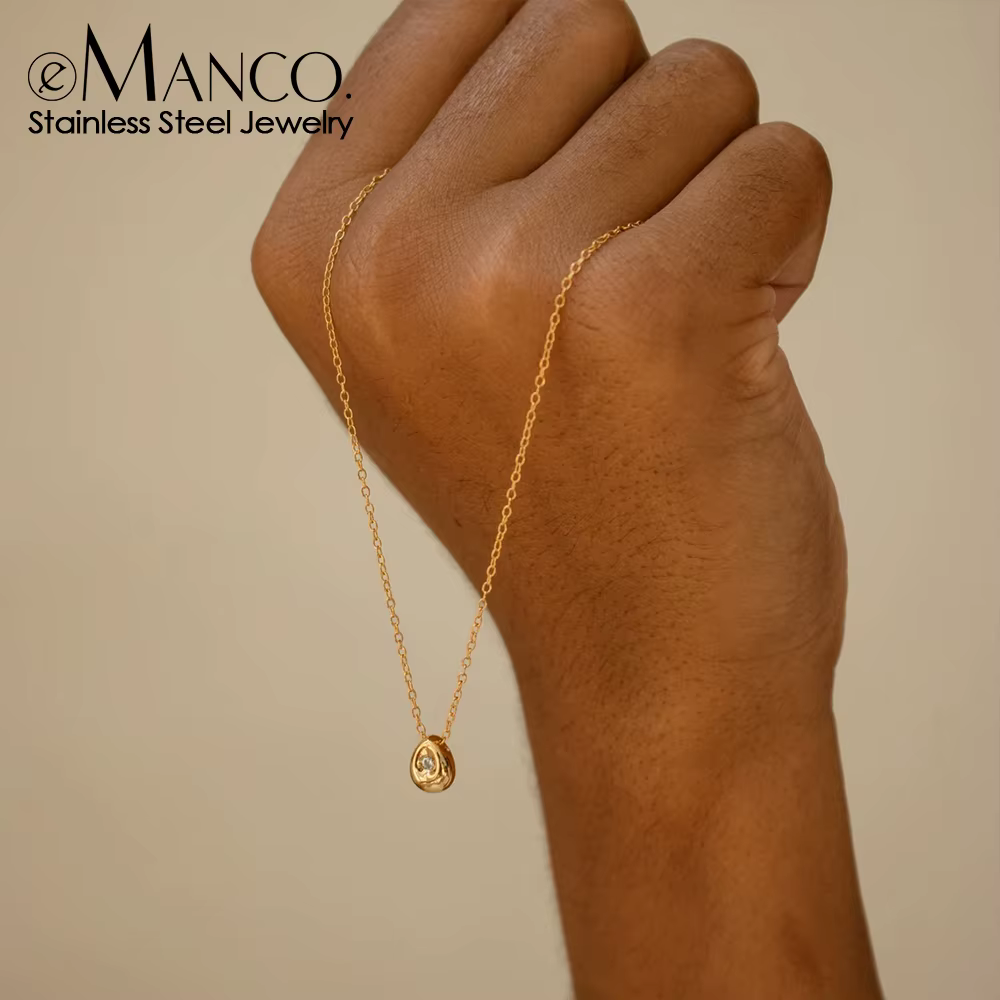 Collier pendentif goutte d'eau en acier inoxydable plaqué or pour femme EManco