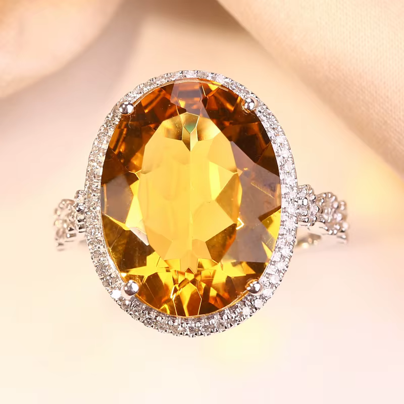 Bague réglable en Citrine jaune naturelle véritable
