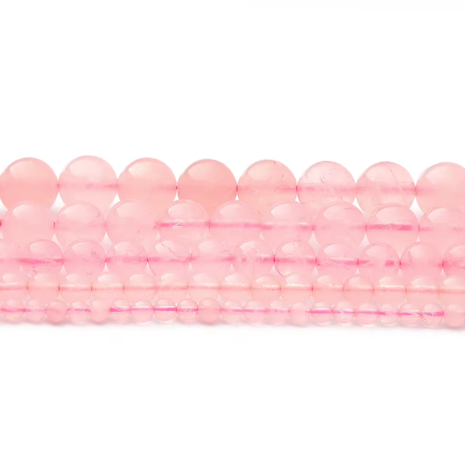 1 brin de perles rondes en pierre naturelle de quartz rose poudré pour la fabrication de bijoux
