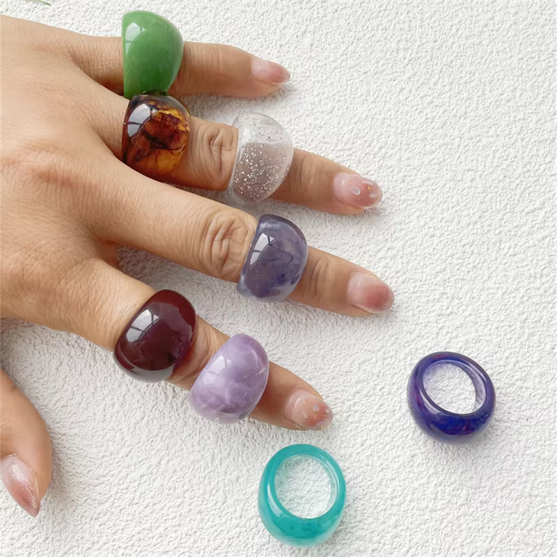 UJBOX – bague en gelée acrylique florale multicolore
